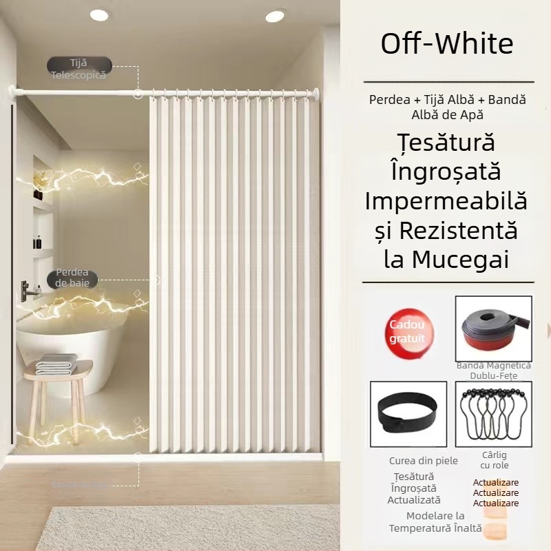 Set de perdele de duș pliabile, invizibil, fără găuri, material impermeabil, separare ud-uscat în baie