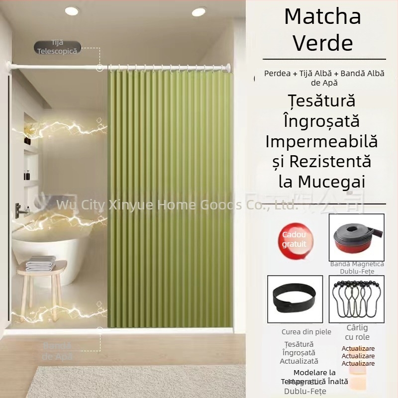 Set de perdele de duș pliabile, invizibil, fără găuri, material impermeabil, separare ud-uscat în baie