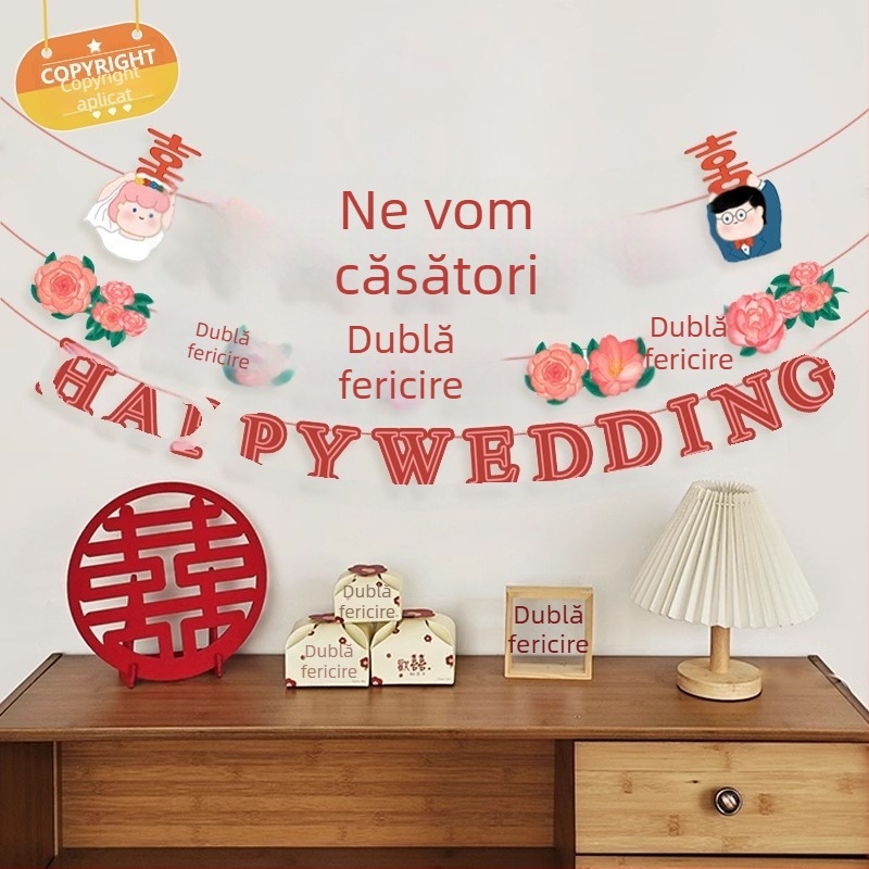 Decorațiuni pentru camera de nuntă: accesorii foto, ghirlandă și fundal cu simbolul Dublă Fericire