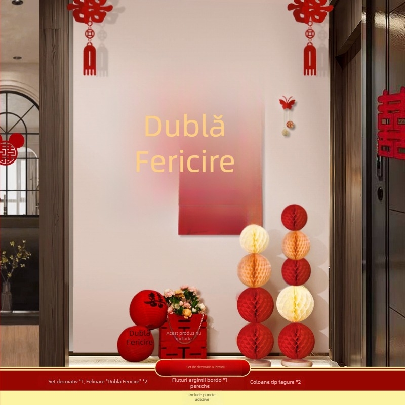 Set de decor pentru camera de nuntă: decor pentru mireasă și mire, fundal pentru intrare, ghirlandă pentru dormitor cu simboluri de fericire pe placă KT