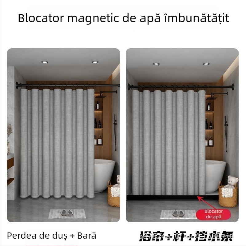Set perdea de duș pentru baie, îngroșat, antifungic, fără găuri, impermeabil, perdea despărțitoare de lux