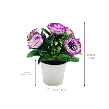 Bonsai cu cinci bujori artificiali, împletire din ratan, mini ghiveci, decor interior și recuzită pentru fotografie