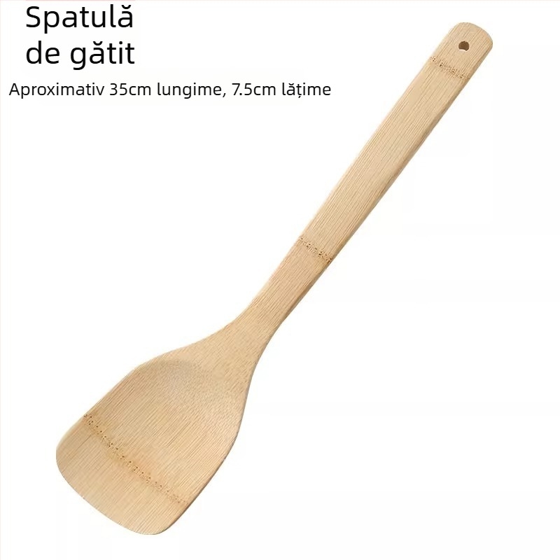 Set de ustensile de bucătărie din bambus: spatulă antiaderentă, rezistentă la temperaturi înalte, lingură de orez și spatulă pentru prăjit