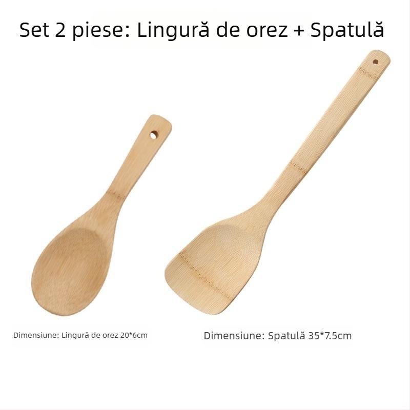 Set de ustensile de bucătărie din bambus: spatulă antiaderentă, rezistentă la temperaturi înalte, lingură de orez și spatulă pentru prăjit