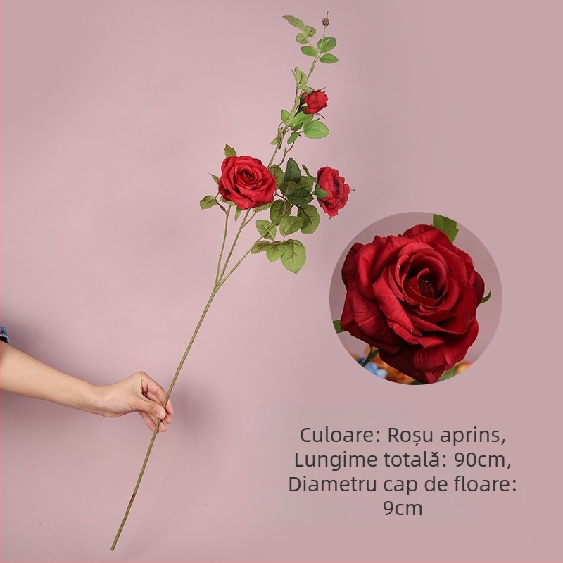 Set de 3 trandafiri artificiali din mătase pentru decor de nuntă, plante artificiale de înaltă calitate