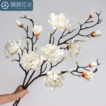 Floare artificială Magnolia cu mai multe capete, material PU, decor pentru casă și recuzită de nuntă, stil chinoiserie nou