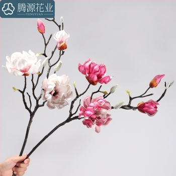 Floare artificială Magnolia cu mai multe capete, material PU, decor pentru casă și recuzită de nuntă, stil chinoiserie nou