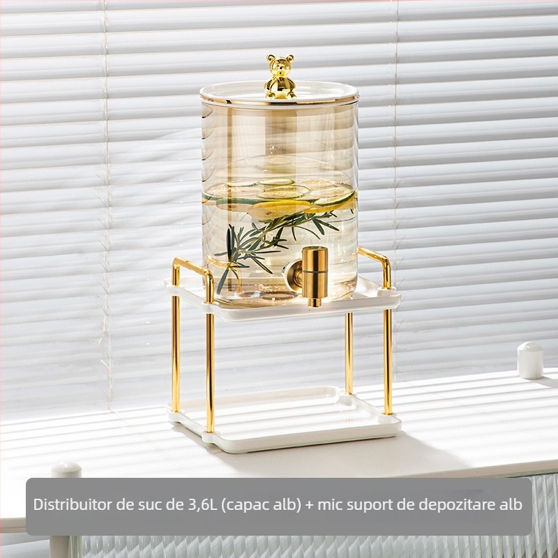 Dispenser din sticlă pentru apă rece, cu robinet, design ursuleț, capacitate mare, pentru living