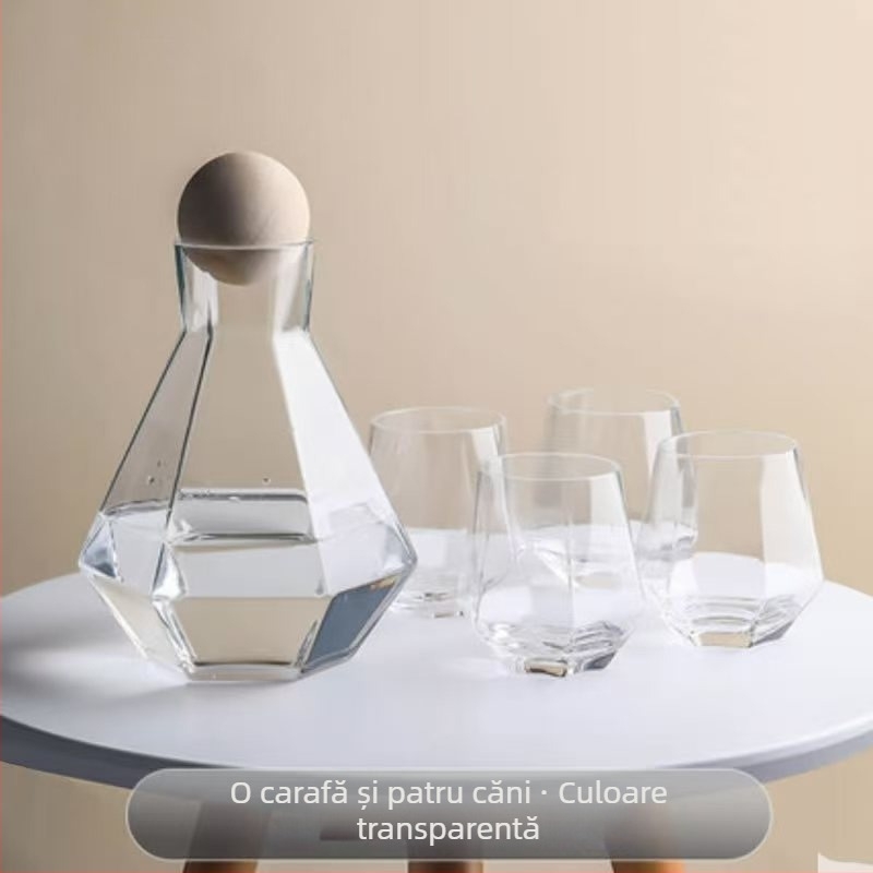 Set din sticlă în stil nordic pentru uz casnic – cană de apă, recipient de suc și pahare colorate