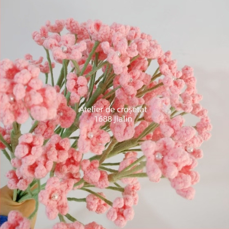 Flori artificiale croșetate din lână, crenguțe Baby's Breath, ornamente florale pentru nunți și decor fotografic