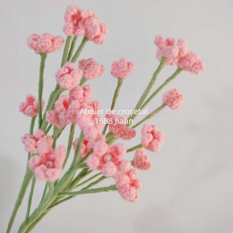 Flori artificiale croșetate din lână, crenguțe Baby's Breath, ornamente florale pentru nunți și decor fotografic