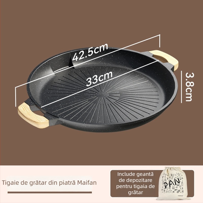 Tigân de grătar pentru camping cu arzător tip casetă, plăcă de grătar din piatră Maifan, antiaderent, protecție împotriva arsurilor, tigaie portabilă pentru prăjit