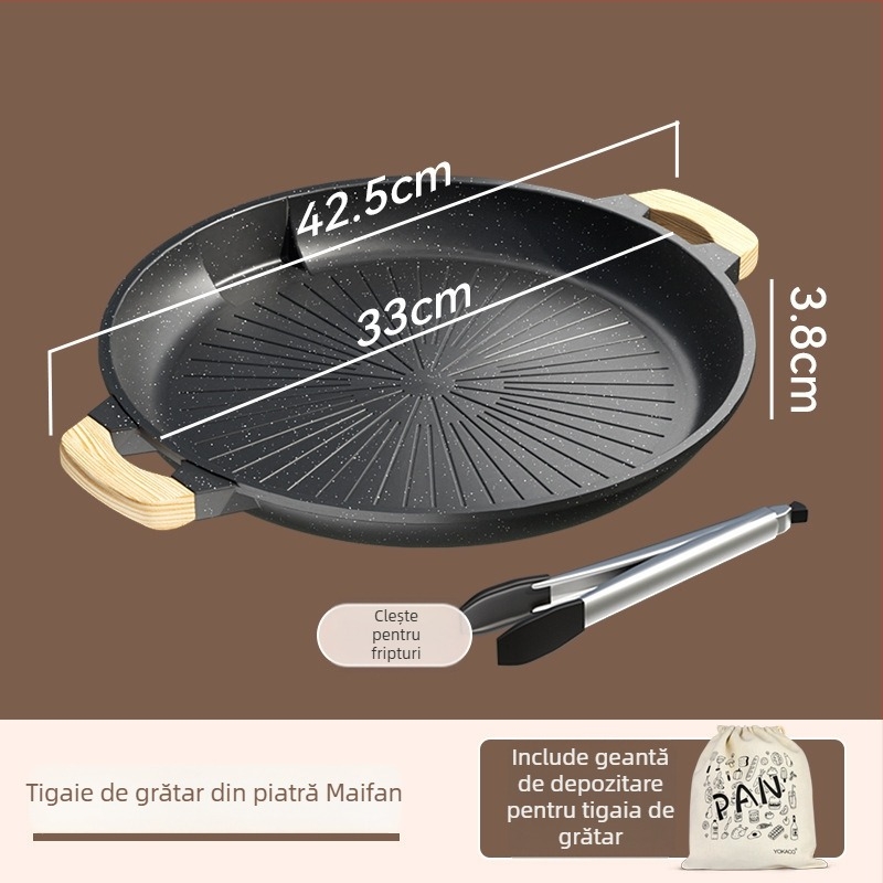 Tigân de grătar pentru camping cu arzător tip casetă, plăcă de grătar din piatră Maifan, antiaderent, protecție împotriva arsurilor, tigaie portabilă pentru prăjit
