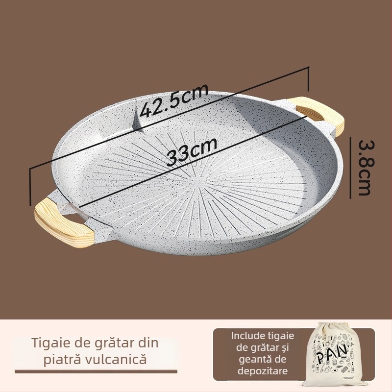 Tigân de grătar pentru camping cu arzător tip casetă, plăcă de grătar din piatră Maifan, antiaderent, protecție împotriva arsurilor, tigaie portabilă pentru prăjit
