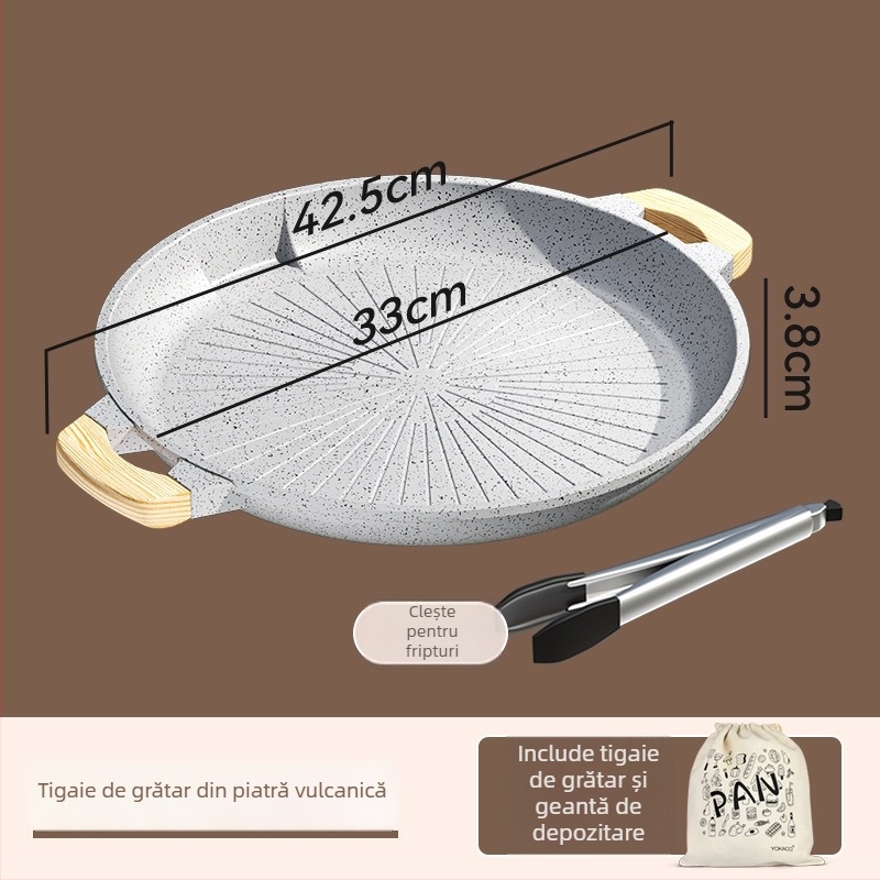 Tigân de grătar pentru camping cu arzător tip casetă, plăcă de grătar din piatră Maifan, antiaderent, protecție împotriva arsurilor, tigaie portabilă pentru prăjit