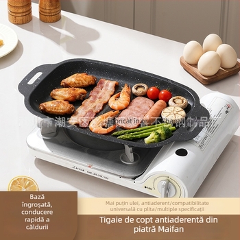 Placă de grătar Maifan, stil coreean teppanyaki, plăcuță/grill din fier portabil pentru exterior