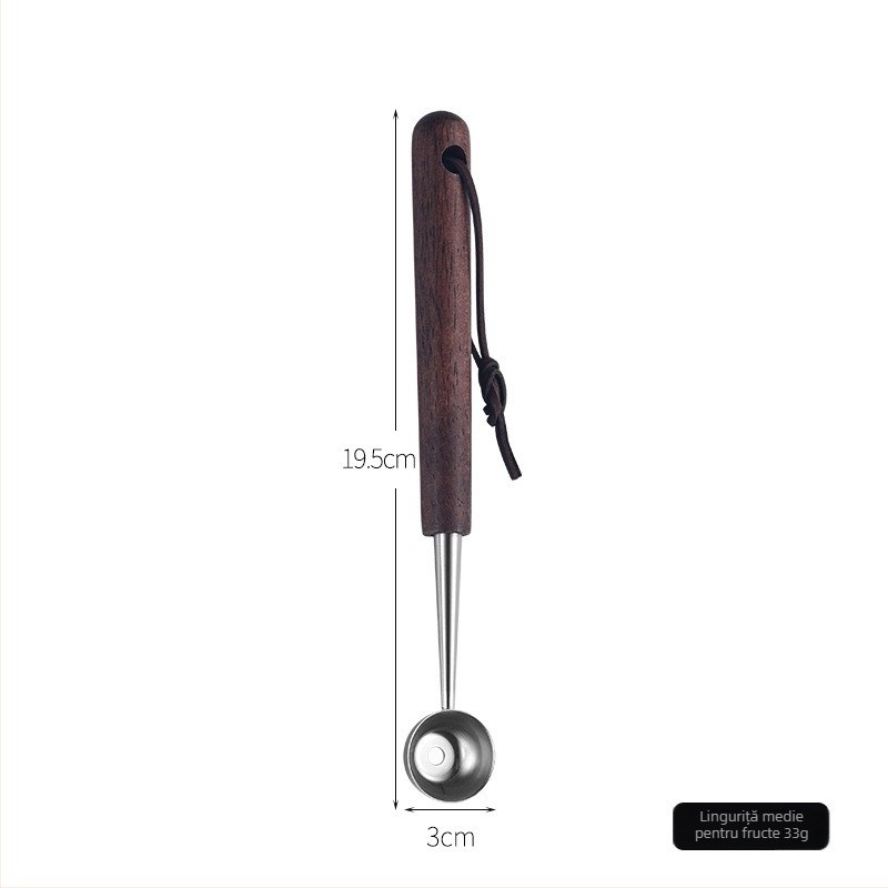 Instrument pentru fructe din oțel inoxidabil 304 cu mâner din nuc: formator de fructe, tăietor de pepene, lingură de servire
