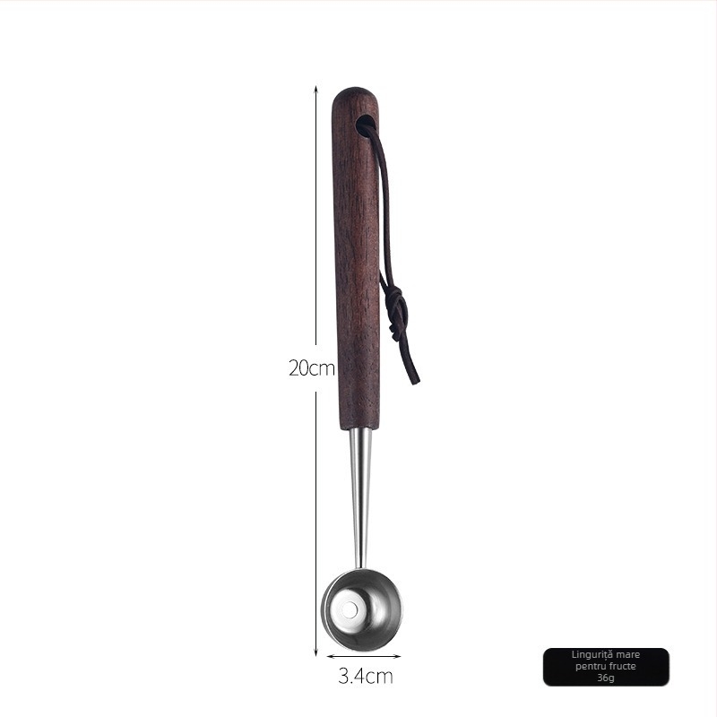Instrument pentru fructe din oțel inoxidabil 304 cu mâner din nuc: formator de fructe, tăietor de pepene, lingură de servire