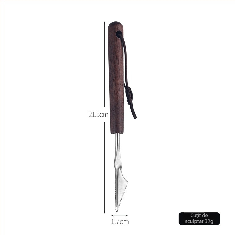 Instrument pentru fructe din oțel inoxidabil 304 cu mâner din nuc: formator de fructe, tăietor de pepene, lingură de servire