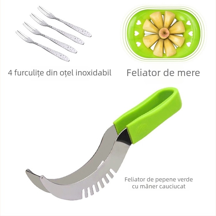 Instrument pentru tăiere pepene – divizor, tăietor în bucăți, scoator de pulpă, curățător de fructe, oțel inoxidabil