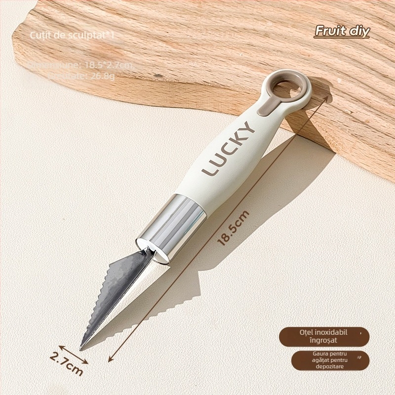 Lingură din oțel inoxidabil 304 cu bilă pentru fructe – instrument multifuncțional de servire a fructelor, extractor de pulpă, cuțit de sculptură creativ, tăietor de pepene și lingură de înghețată