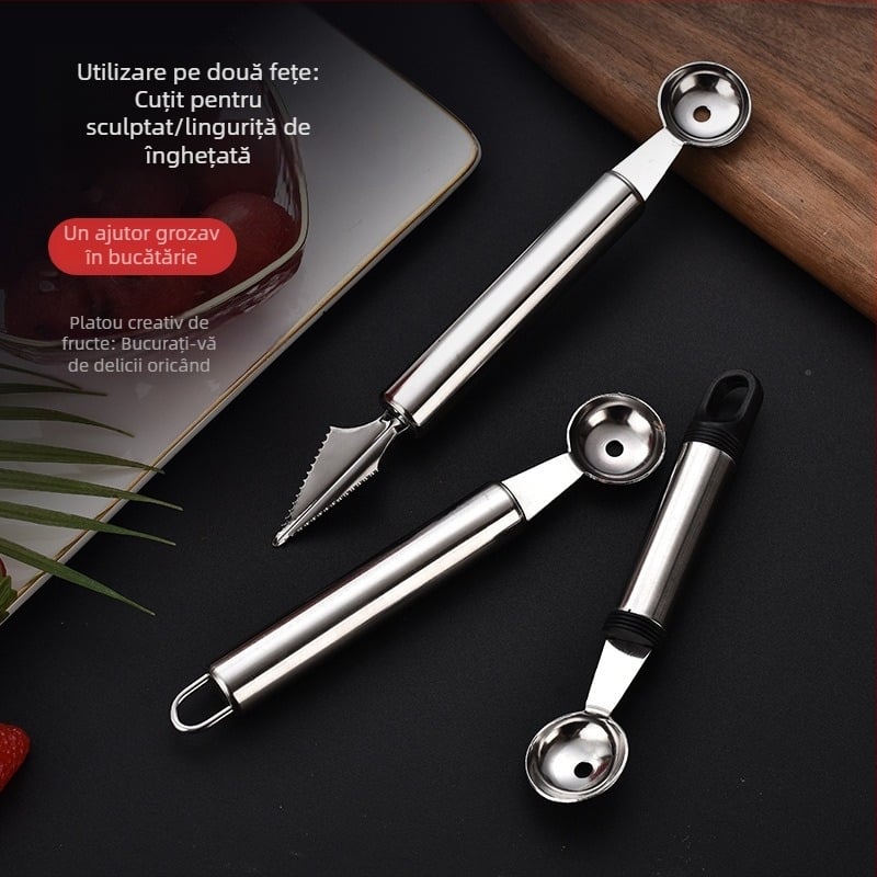 Instrument multifuncțional creativ pentru fructe, cu cupă pentru bile și sculptură de pepene