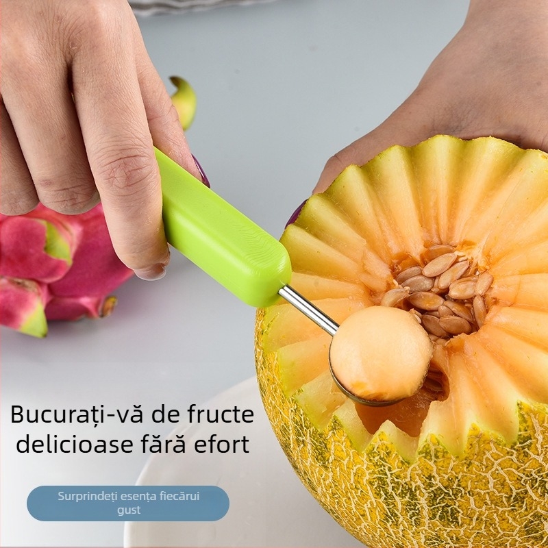 Set trei în unu pentru bile de fructe, cap dublu, oțel inoxidabil, ustensilă de tăiere și decorare pentru bucătărie
