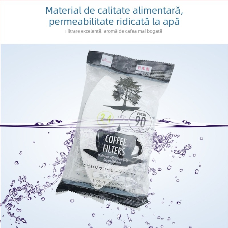 Daiso hârtie de filtru cafea nealbita, 90 de foi, culoare lemn naturală