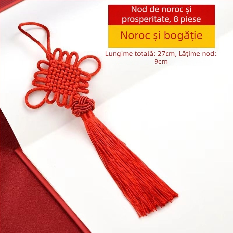 Pandantiv chinezesc roșu cu nod, șnur și ciucuri, decor lucrat manual pentru noua locuință