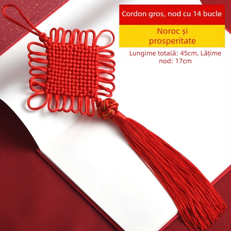 Pandantiv chinezesc roșu cu nod, șnur și ciucuri, decor lucrat manual pentru noua locuință