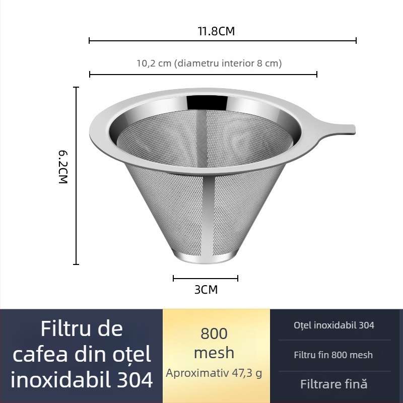 Ceașcă pour-over pentru cafea cu filtru din oțel inoxidabil și carafă de sticlă, set pentru preparare acasă