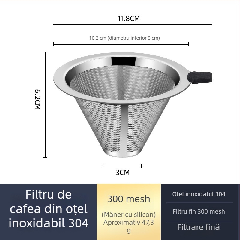 Ceașcă pour-over pentru cafea cu filtru din oțel inoxidabil și carafă de sticlă, set pentru preparare acasă