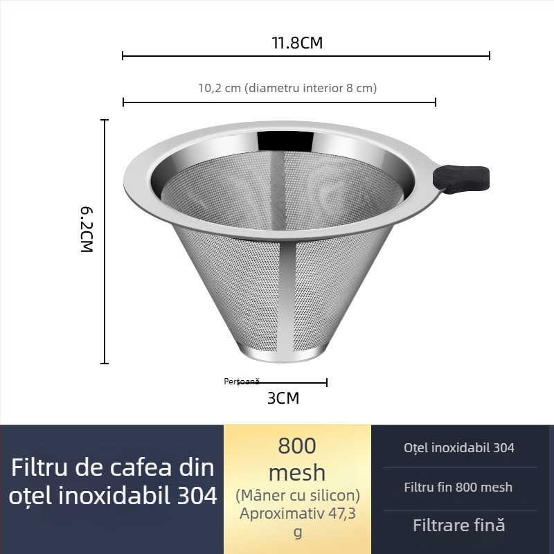 Ceașcă pour-over pentru cafea cu filtru din oțel inoxidabil și carafă de sticlă, set pentru preparare acasă