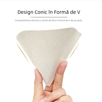 Filtru de cafea de unică folosință în formă V, filtru conic în formă de evantai, din pulpă de lemn, de calitate alimentară, pentru preparare acasă.