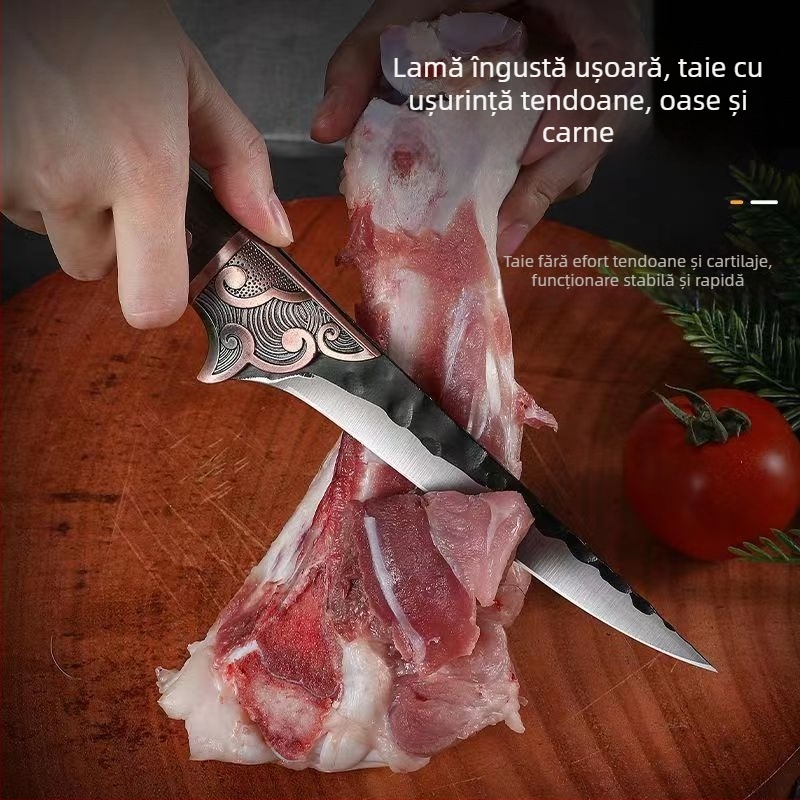 Cuțit de bucătărie multifuncțional pentru dezosarea cărnii și decojirea fructelor, cu lamă ascuțită și mâner texturat