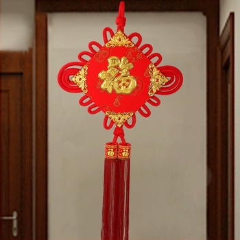 Pandantiv mare cu nod chinezesc, binecuvântare pentru sufragerie, decor handmade pentru casa nouă