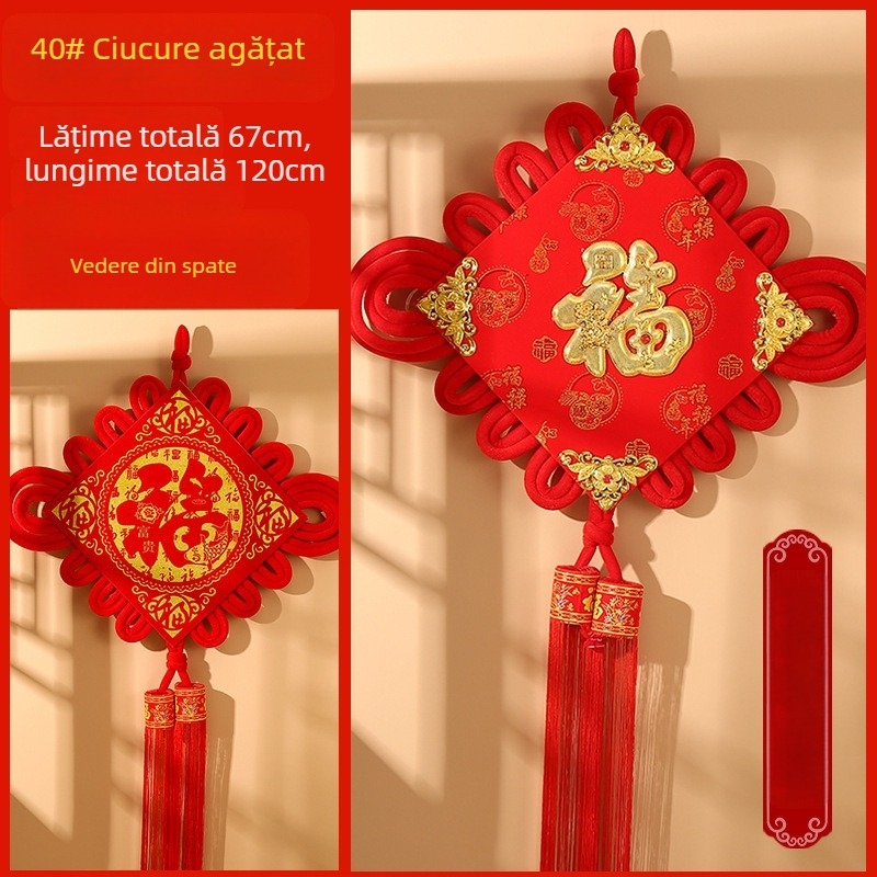Pandantiv mare cu nod chinezesc, binecuvântare pentru sufragerie, decor handmade pentru casa nouă