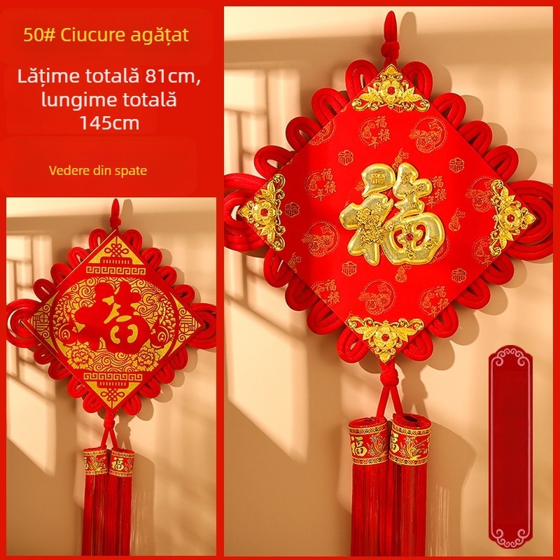 Pandantiv mare cu nod chinezesc, binecuvântare pentru sufragerie, decor handmade pentru casa nouă