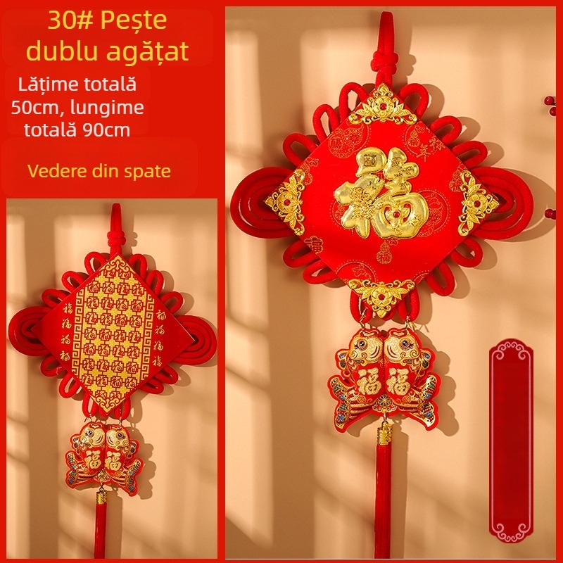 Pandantiv mare cu nod chinezesc, binecuvântare pentru sufragerie, decor handmade pentru casa nouă