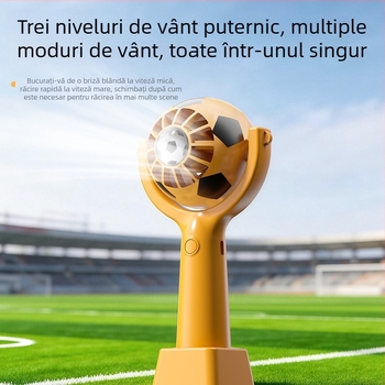 Ventilator de birou, în formă de fotbal, cu șnur pentru gât, silențios, baterie încorporată de mare capacitate și imprimare a logo-ului