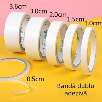 Bandă dublu-adezivă puternică pentru meșteșuguri, bază din bumbac, rolă de 10 m, lățimi 0,5–2,0 cm