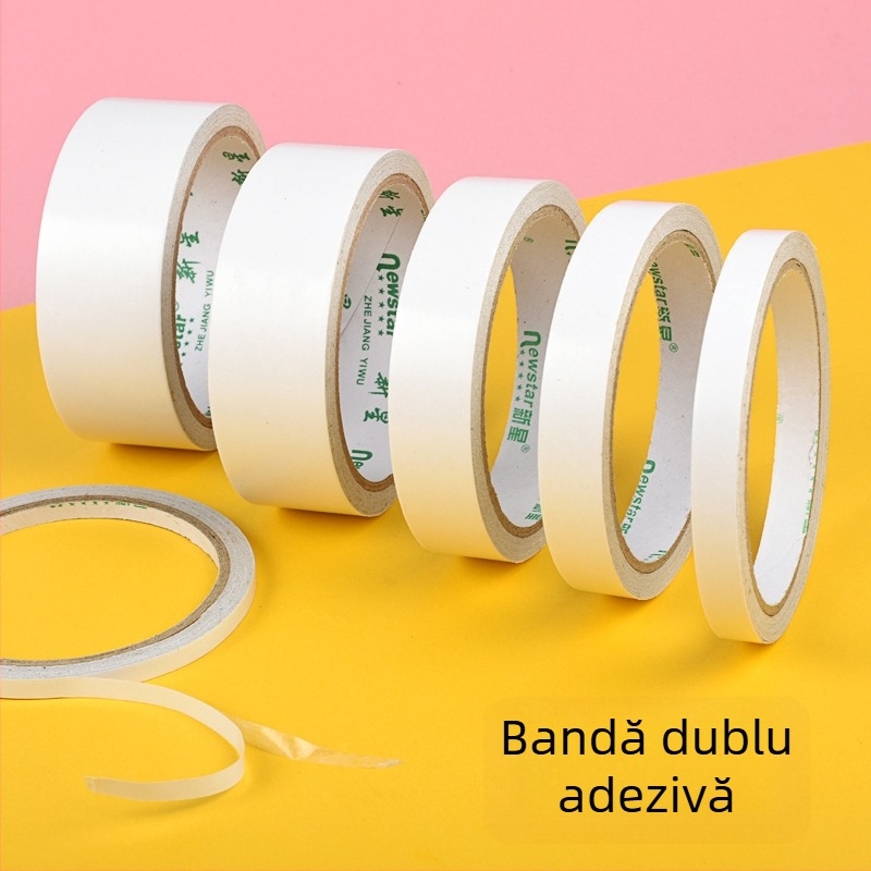 Bandă dublu-adezivă puternică pentru meșteșuguri, bază din bumbac, rolă de 10 m, lățimi 0,5–2,0 cm