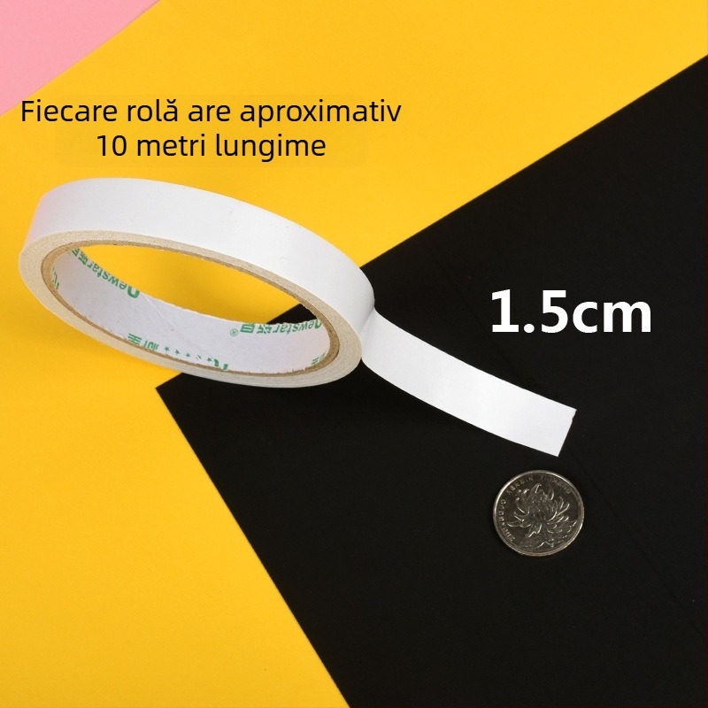 Bandă dublu-adezivă puternică pentru meșteșuguri, bază din bumbac, rolă de 10 m, lățimi 0,5–2,0 cm