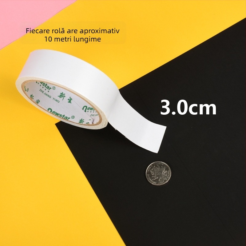 Bandă dublu-adezivă puternică pentru meșteșuguri, bază din bumbac, rolă de 10 m, lățimi 0,5–2,0 cm