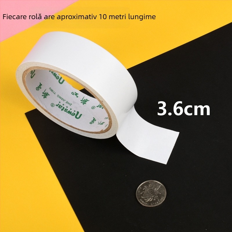 Bandă dublu-adezivă puternică pentru meșteșuguri, bază din bumbac, rolă de 10 m, lățimi 0,5–2,0 cm