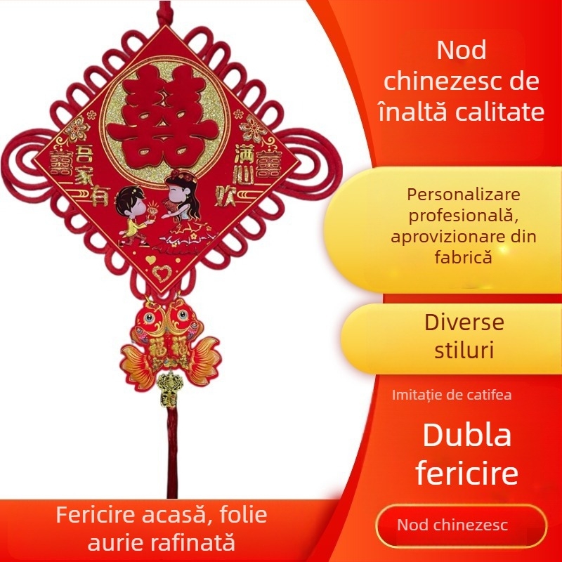 Pandantiv cu nod chinezesc 3D, simbol de noroc – decor de perete premium pentru living și hol, mare nod de pace
