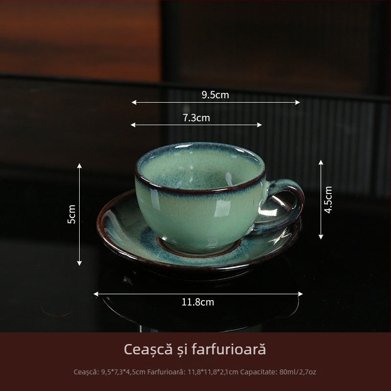 Set ceramic cuvă de cafea și farfuriu, stil retro pentru ceai de după-amiază latte, rezistent la temperaturi înalte și compatibil cu mașina de spălat vase