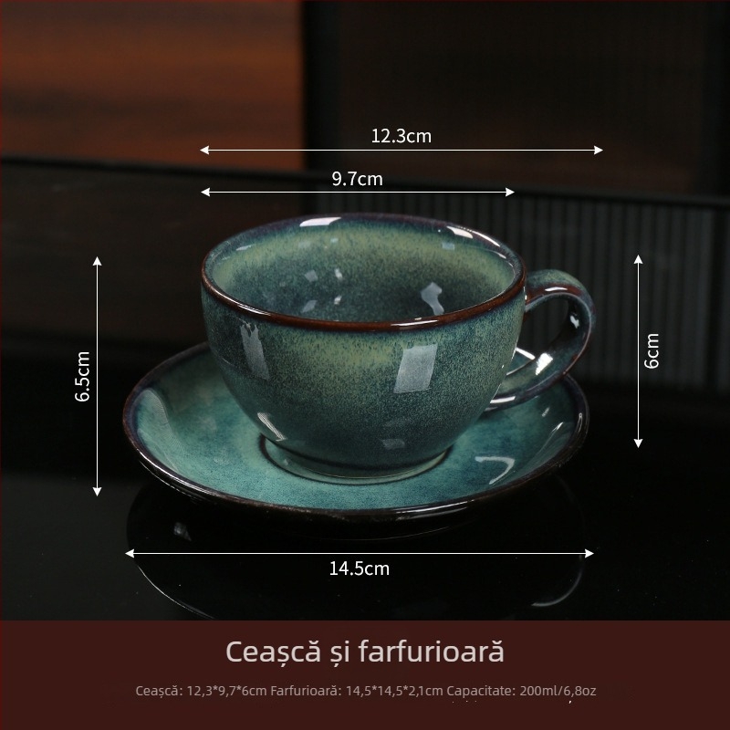 Set ceramic cuvă de cafea și farfuriu, stil retro pentru ceai de după-amiază latte, rezistent la temperaturi înalte și compatibil cu mașina de spălat vase