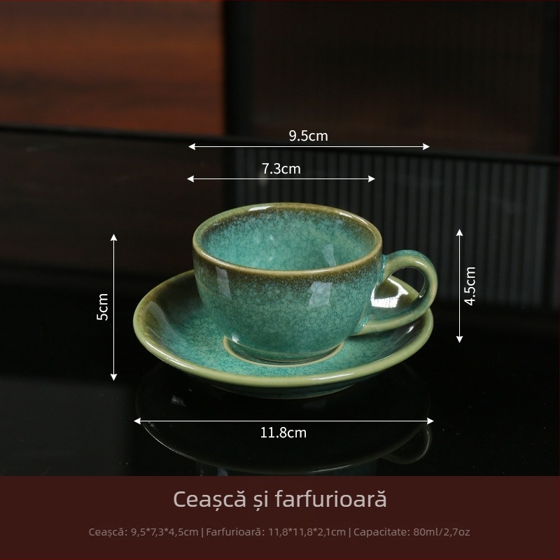 Set ceramic cuvă de cafea și farfuriu, stil retro pentru ceai de după-amiază latte, rezistent la temperaturi înalte și compatibil cu mașina de spălat vase