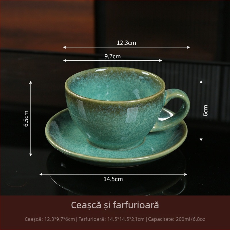 Set ceramic cuvă de cafea și farfuriu, stil retro pentru ceai de după-amiază latte, rezistent la temperaturi înalte și compatibil cu mașina de spălat vase